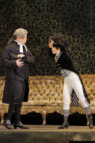 Christopher Oglesby as the Chief Magistrate and Mei Gui Zhang as Oscar in Verdi's "Un Ballo in Maschera." Photo: Cory Weaver/San Francisco Opera