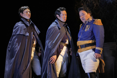 Jongwon Han as Tom, Adam Lau as Samuel, and Amartuvshin Enkhbat as Renato in Verdi's "Un Ballo in Maschera." Photo: Cory Weaver/San Francisco Opera