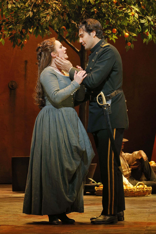 Louise Alder as Micaëla and Jonathan Tetelman as Don José in Bizet's "Carmen." Photo: Cory Weaver/San Francisco Opera