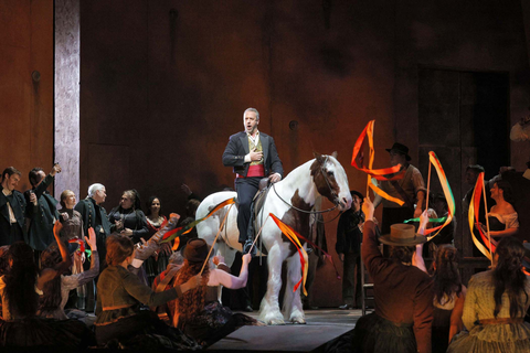 Christian Van Horn as Escamillo and members of the San Francisco Opera Chorus in Bizet's "Carmen." Photo: Cory Weaver/San Francisco Opera