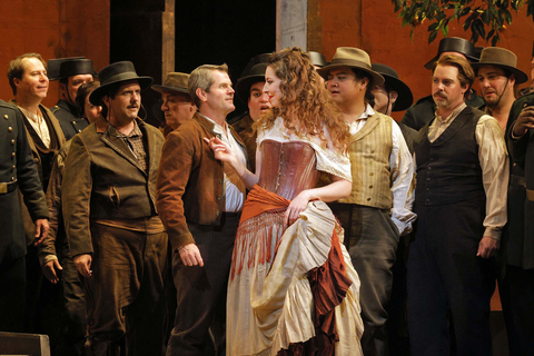 Eve-Maud Hubeaux as the title role with members of the San Francisco Opera Chorus in Bizet's "Carmen." Photo: Cory Weaver/San Francisco Opera