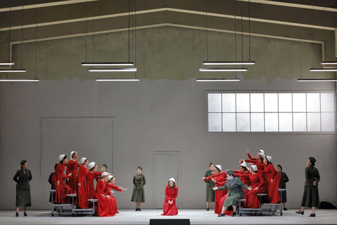 Irene Roberts (center) as Offred in Poul Ruders and Paul Bentley's "The Handmaid's Tale." Photo: Cory Weaver/San Francisco Opera