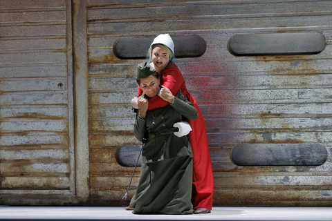 Caroline Corrales as Moira and Silvie Jensen as Moira's Aunt in Poul Ruders and Paul Bentley's "The Handmaid's Tale." Photo: Cory Weaver/San Francisco Opera