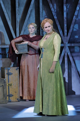 Annika Schlicht as Brangäne and Anja Kampe as Isolde in Wagner's "Tristan und Isolde." Photo: Cory Weaver/San Francisco Opera