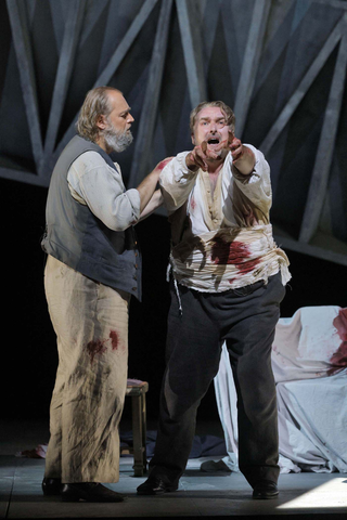 Wolfgang Koch as Kurwenal and Simon O'Neill as Tristan in Wagner's "Tristan und Isolde." Photo: Cory Weaver/San Francisco Opera