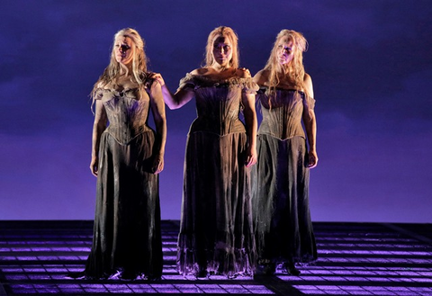 The Rhinemaidens Stacey Tappan (Woglinde), Renée Tatum (Flosshilde) and Lauren McNeese (Wellgunde) in Wagner's "Götterdämmerung."   Photographer: Cory Weaver/San Francisco Opera.