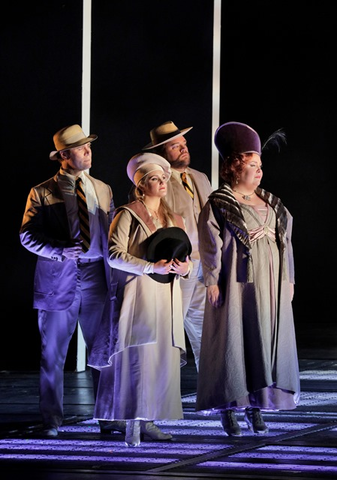 Brandon Jovanovich as Froh, Julie Adams as Freia, Brian Mulligan as Donner and Jamie Barton as Fricka in Wagner’s “Das Rheingold.” Photographer: Cory Weaver/San Francisco Opera.