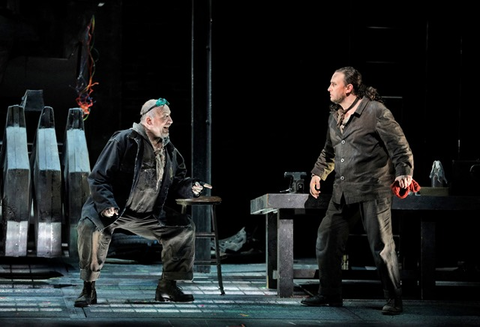 Falk Struckmann as Alberich and David Cangelosi as Mime in Wagner's "Siegfried." Photographer: Cory Weaver/San Francisco Opera.