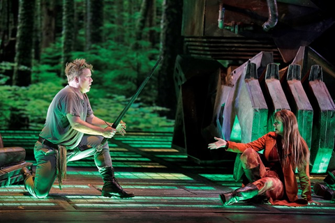 Daniel Brenna as Siegfried and Stacey Tappan as the Forest Bird in Wagner's "Siegfried." Photographer: Cory Weaver/San Francisco Opera.