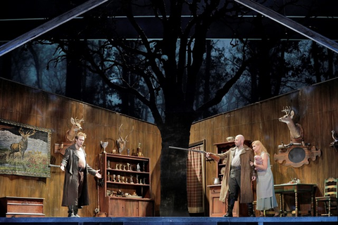 Brandon Jovanovich as Siegmund, Raymond Aceto as Hunding and Karita Mattila as Sieglinde in Wagner's "Die Walküre." Photographer: Cory Weaver/San Francisco Opera.