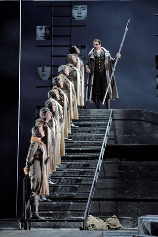 Greer Grimsley as Wotan and the Valkyries in Wagner's "Die Walküre." Photographer: Cory Weaver/San Francisco Opera.