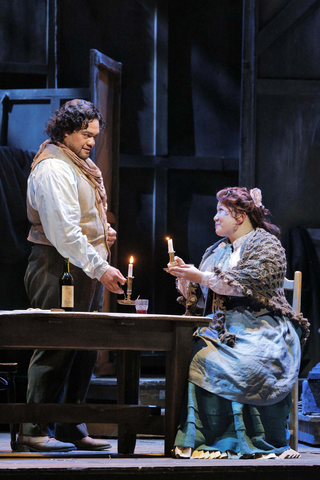  Pene Pati (Rodolfo) and Karen Chia-ling Ho (Mimì), La Bohème, Giacomo Puccini. San Francisco Opera, 2024-25. Photo: Cory Weaver/San Francisco Opera