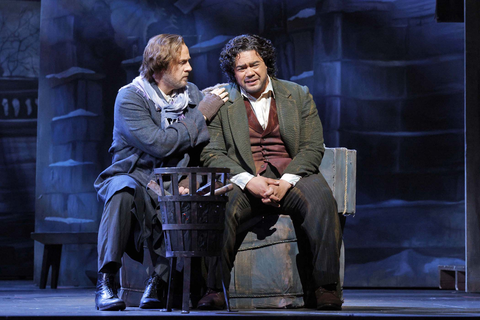 Lucas Meachem (Marcello) and Pene Pati (Rodolfo), La Bohème, Giacomo Puccini. San Francisco Opera, 2024-25. Photo: Cory Weaver/San Francisco Opera
