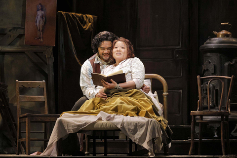  Pene Pati (Rodolfo) and Karen Chia-ling Ho (Mimì), La Bohème, Giacomo Puccini. San Francisco Opera, 2024-25. Photo: Cory Weaver/San Francisco Opera