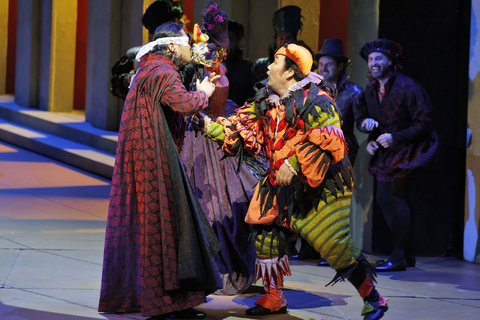 Yongzhao Yu as the Duke of Mantua and Amartuvshin Enkhbat as the title role in Verdi's "Rigoletto."