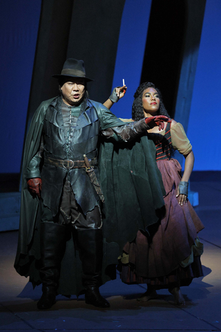Peixin Chen as Sparafucile and J'Nai Bridges as Maddalena in Verdi's "Rigoletto."