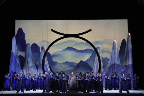Jusung Gabriel Park as Master Subhuti with members of the San Francisco Opera Chorus in Huang Ruo and David Henry Hwang's "The Monkey King." Photo: Cory Weaver/San Francisco Opera