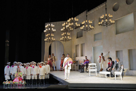 Levy Sekgapane (center) as Count Almaviva in Rossini's "The Barber of Seville." Photo: Cory Weaver/San Francisco Opera