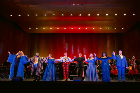 San Francisco Opera's "Pride Concert" bows with Sapphira Cristál, Reginald Smith, Jr., Melody Moore, Nikola Printz, Robert Mollicone, Sadie Cheslak, Alexa Frankian, and Thomas Kinch. Photo: Kristen Loken/San Francisco Opera