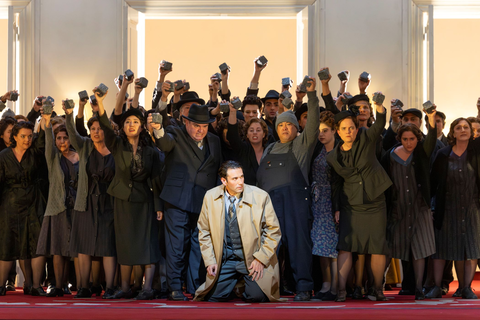 Joshua Guerrero and members of the San Francisco Opera Chorus in Verdi's "Simon Boccanegra." Photo: Cory Weaver/San Francisco Opera