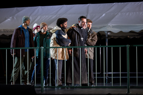Olivier Zerouali as the Earl of Morton, David Soar as Cardinal Beaton, Chance Jonas-O'Toole as the Earl of Ruthven in Thea Musgrave's "Mary, Queen of Scots." Photo: Matthew Washburn/San Francisco Opera