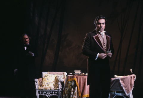 Joseph Shore (Giorgio Germont), Antonio Barasorda (Alfredo), La Traviata, Giuseppe Verdi. San Francisco Opera/SPOT, 1979. Photographer: Ron Scherl/San Francisco Opera.