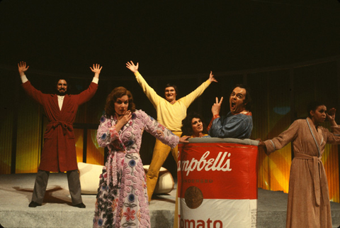 John Brandstetter (King), Susan Quittmeyer (Good Fairy), Michael Myers (Prince), Pamela South (Princess), John Duykers (Wizard), Roberta Alexander (Witch/Anne Sexton), Transformations, Conrad Susa. San Francisco Opera/SPOT, 1980-81. Photographer: Ron Scherl/San Francisco Opera.