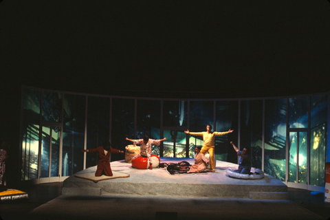 Stanley Wexler (Neighboring King), Susan Quittmeyer (Good Fairy), Roberta Alexander (Witch/Anne Sexton), Michael Myers (Prince), John Duykers (Wizard), Transformations, Conrad Susa. San Francisco Opera/SPOT, 1980-81. Photographer: Ron Scherl/San Francisco Opera.