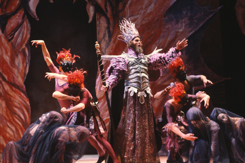 Gregory Stapp (Pluto), Ensemble, Il Ballo delle Ingrate, Claudio Monteverdi. San Francisco Opera/SPOT, 1981-82. Photographer: Ron Scherl/San Francisco Opera.