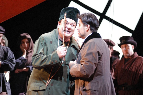 Vladimir Vaneev (Boris), Vsevolod Grivnov (Zinovy), Lady Macbeth of Mtsensk, Dmitri Shostakovich. San Francisco Opera, 2003-04. Photographer: Larry Merkle/San Francisco Opera.