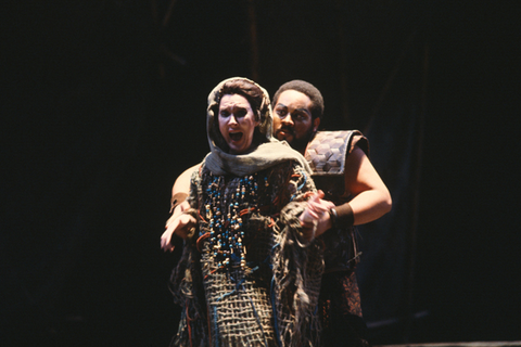 Phyllis Hunter (Iphigeneia), Colenton Freeman (Aegisthus), The Cry of Clytaemnestra, John Eaton. San Francisco Opera/SPOT, 1981-82. Photographer: Ron Scherl/San Francisco Opera.