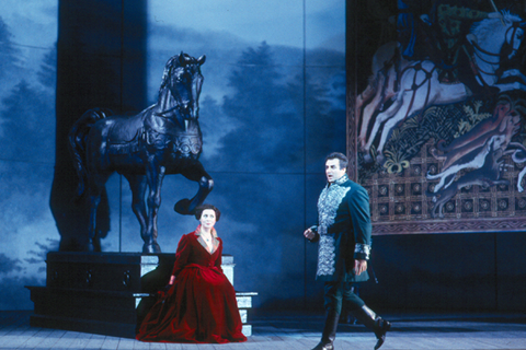 Elena Zaremba (Frederica), Marcello Giordani (Rodolfo), Luisa Miller, Giuseppe Verdi. San Francisco Opera, 2000-01. Photographer: Ken Friedman/San Francisco Opera.