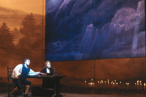 Evgenij Dmitriev (Miller), Patricia Racette (Luisa Miller), Luisa Miller, Giuseppe Verdi. San Francisco Opera, 2000-01. Photographer: Ken Friedman/San Francisco Opera.