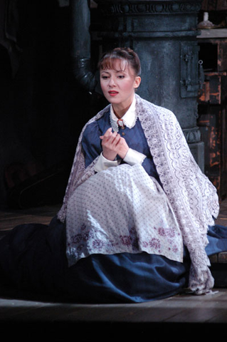 Olga Guryakova (Mimì), La Bohème, Giacomo Pucinni. San Francisco Opera, 2003-04. Photographer: Larry Merkle/San Francisco Opera.