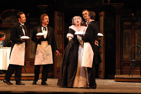 Dina Kuznetsova (Musetta), Supernumeraries, La Bohème, Giacomo Pucinni. San Francisco Opera, 2003-04. Photographer: Larry Merkle/San Francisco Opera.