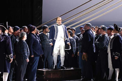 Kim Begley (Captain Vere), Chorus, Billy Budd, Benjamin Britten. San Francisco Opera, 2004-05. Photographer: Larry Merkle/San Francisco Opera.