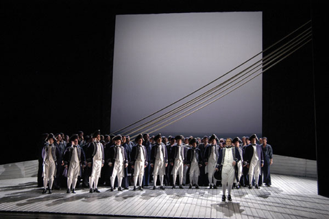 Kim Begley (Captain Vere), Ensemble, Billy Budd, Benjamin Britten. San Francisco Opera, 2004-05. Photographer: Larry Merkle/San Francisco Opera.