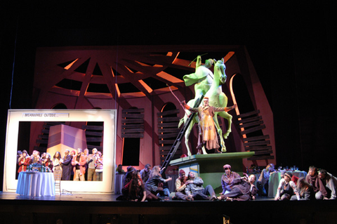 Willard White (Nekrotzar), Ensemble, Le Grand Macabre, György Ligeti. San Francisco Opera, 2004-05. Photographer: Larry Merkle/San Francisco Opera.