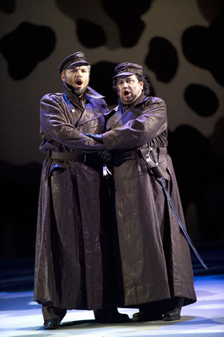 Zeljko Lucic (Don Carlo), Vladimir Kuzmenko (Don Alvaro), La Forza del Destino, Giuseppe Verdi. San Francisco Opera, 2005-06. Photographer: Terrence McCarthy/San Francisco Opera.