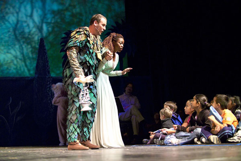 Lucas Meachem (Papageno), Kimwana Doner (Pamina), Die Zauberflote, with members of the audience. San Francisco Opera, 2005-06. Photographer: Terrence McCarthy/San Francisco Opera.