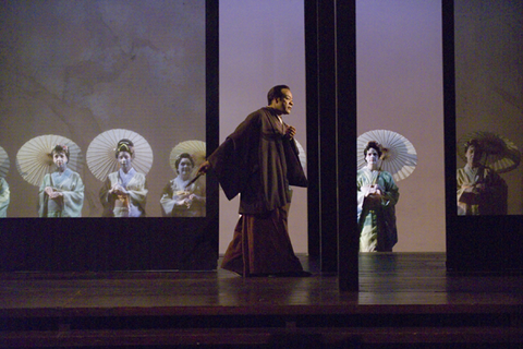 Steven Cole (Goro), Chorus, Madama Butterfly, Giacomo Puccini. San Francisco Opera, 2005-06. Photographer: Terrence McCarthy/San Francisco Opera.