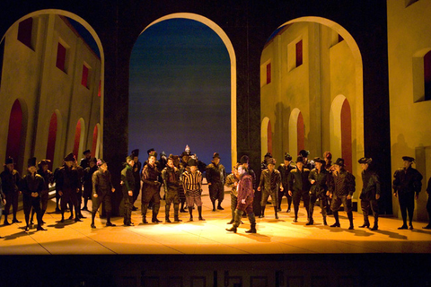 Guiseppe Gipali (Duke of Mantua), Chorus, Rigoletto, Giuseppe Verdi. San Francisco Opera, 2006-07. Photographer: Terrence McCarthy/San Francisco Opera.