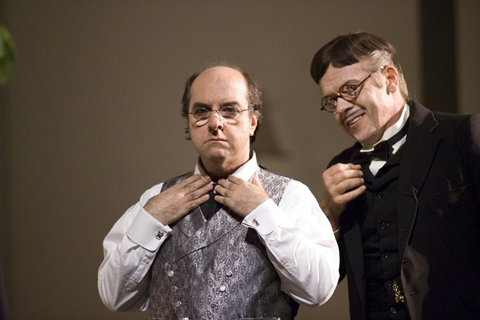 Bruno di Simone (Doctor Bartolo), Phillip Ens (Don Basilio), Il Barbiere di Siviglia, Gioachino Rossini. San Francisco Opera, 2006-07. Photographer: Terrence McCarthy/San Francisco Opera.