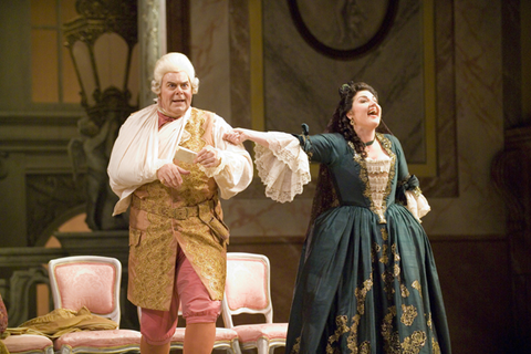 Kristinn Sigmundsson (Baron Ochs), Catherine Cook (Annina), Der Rosenkavalier, Richard Strauss. San Francisco Opera, 2006-07. Photographer: Terrence McCarthy/San Francisco Opera.