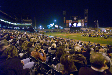 Simulcast, September 28, 2007 broadcast to San Francisco's AT&T Park for a crowd of 15,000, Samson et Dalila, Camille Saint-Saëns. San Francisco Opera, 2007-08. Photographer: Terrence McCarthy/San Francisco Opera.