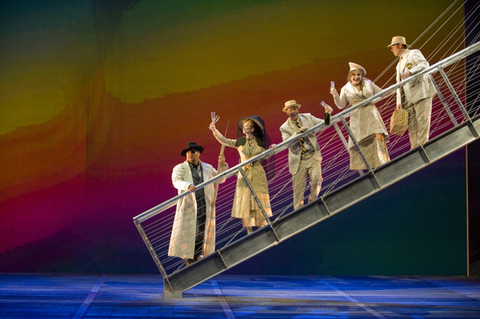 Mark Delavan (Wotan), Jennifer Larmore (Fricka), Jason Collins (Froh), Tamara Wapinsky (Freia), Charles Taylor (Donner), Das Rheingold, Richard Wagner. San Francisco Opera, 2007-08. Photographer: Terrence McCarthy/San Francisco Opera.