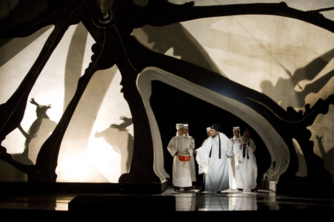 Wu Tong (A Taoist Priest ), Ensemble, The Bonesetter's Daughter, Stewart Wallace. San Francisco Opera, 2008-09. Photographer: Terrence McCarthy/San Francisco Opera.