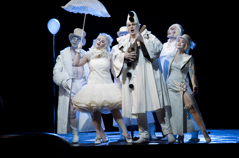 Alek Schrader (Victorin), Daniela Mack (Lucienne), Andrew Bidlack (Count Albert), Lucas Meachem (Fritz), Bryan Ketron (Gaston), Ji Young Yang (Juliette), Die Tote Stadt, Eric Wolfgang Korngold. San Francisco Opera, 2008-09. Photographer: Terrence McCarthy/San Francisco Opera.