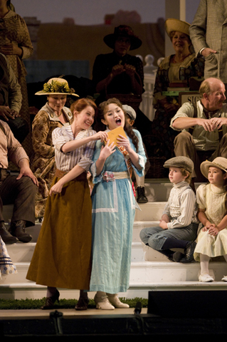 Nikki Einfeld (Gianetta), Ji Young Yang (Adina), Ensemble, The Elixir of Love for Families, Gaetano Donizetti. San Francisco Opera, 2008-09. Photographer: Kristen Loken/San Francisco Opera.