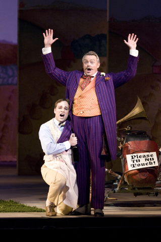 Alek Schrader (Nemorino), Dale Travis (Dulcamara), The Elixir of Love for Families, Gaetano Donizetti. San Francisco Opera, 2008-09. Photographer: Kristen Loken/San Francisco Opera.